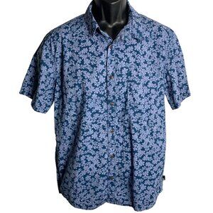 Quiksilver Button Up Short Sleeve Shirt M Blue Floral Cotton Chest Pocket